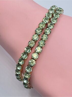 Gold Tone Green Crystal Stretch Bracelets Stackable Tennis Set